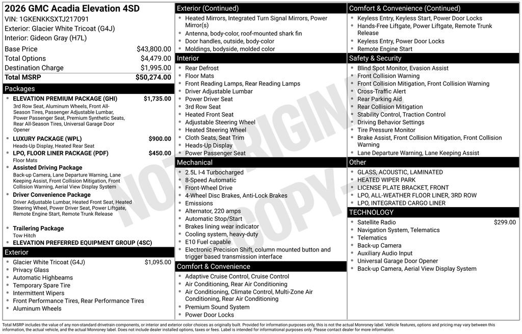 New 2026 GMC Acadia Elevation w/ Elevation Premium Package FWD image 6