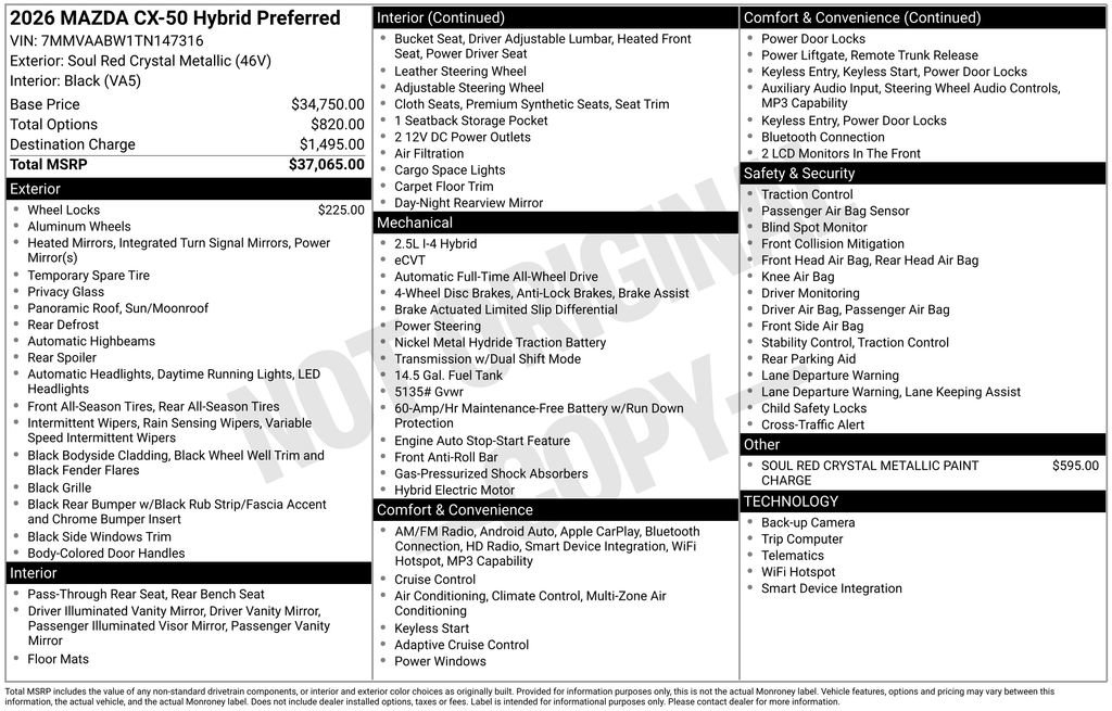 New 2026 MAZDA CX-50 2.5 Hybrid w/ Preferred Pkg image 6