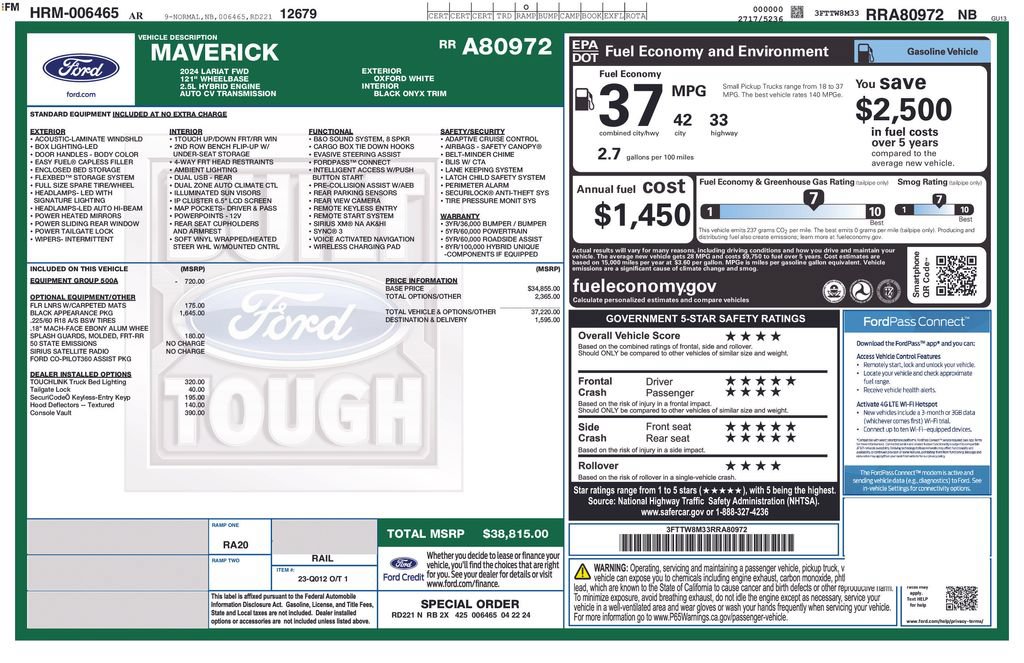 Used 2024 Ford Maverick Lariat w/ Black Appearance Package FWD image 34
