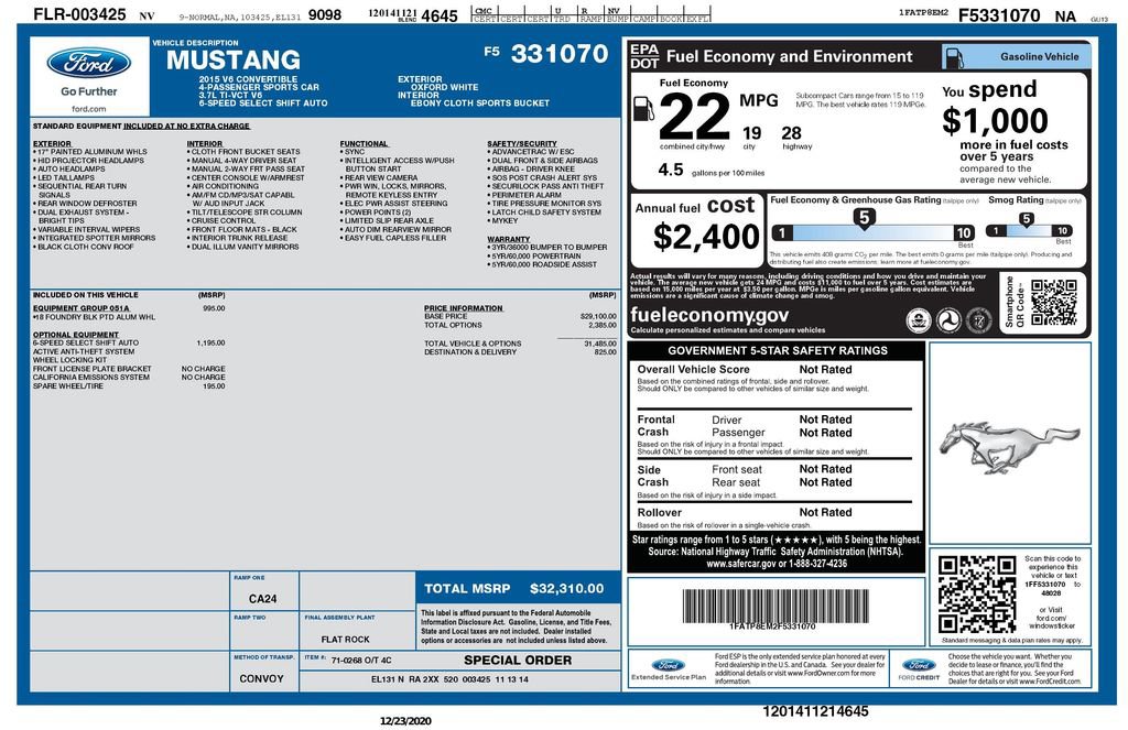 Used 2015 Ford Mustang V6 w/ Equipment Group 051A image 28