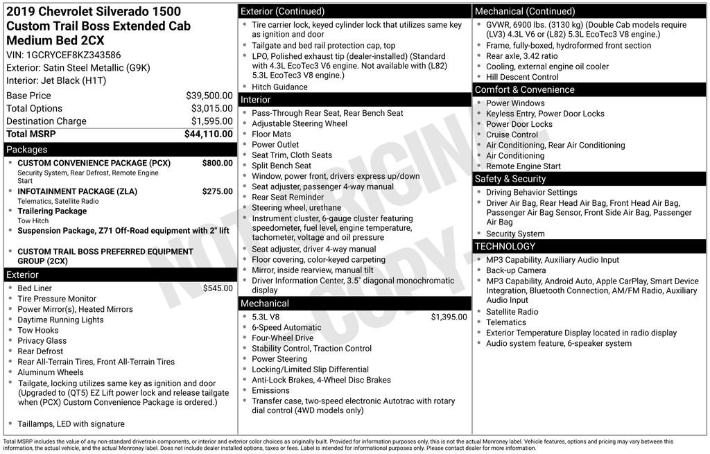 Certified 2019 Chevrolet Silverado 1500 Custom Trail Boss w/ Custom Convenience Package AWD/4WD image 4