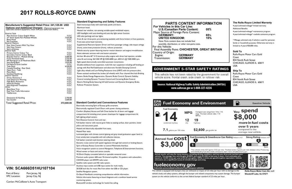 Certified 2017 Rolls-Royce Dawn