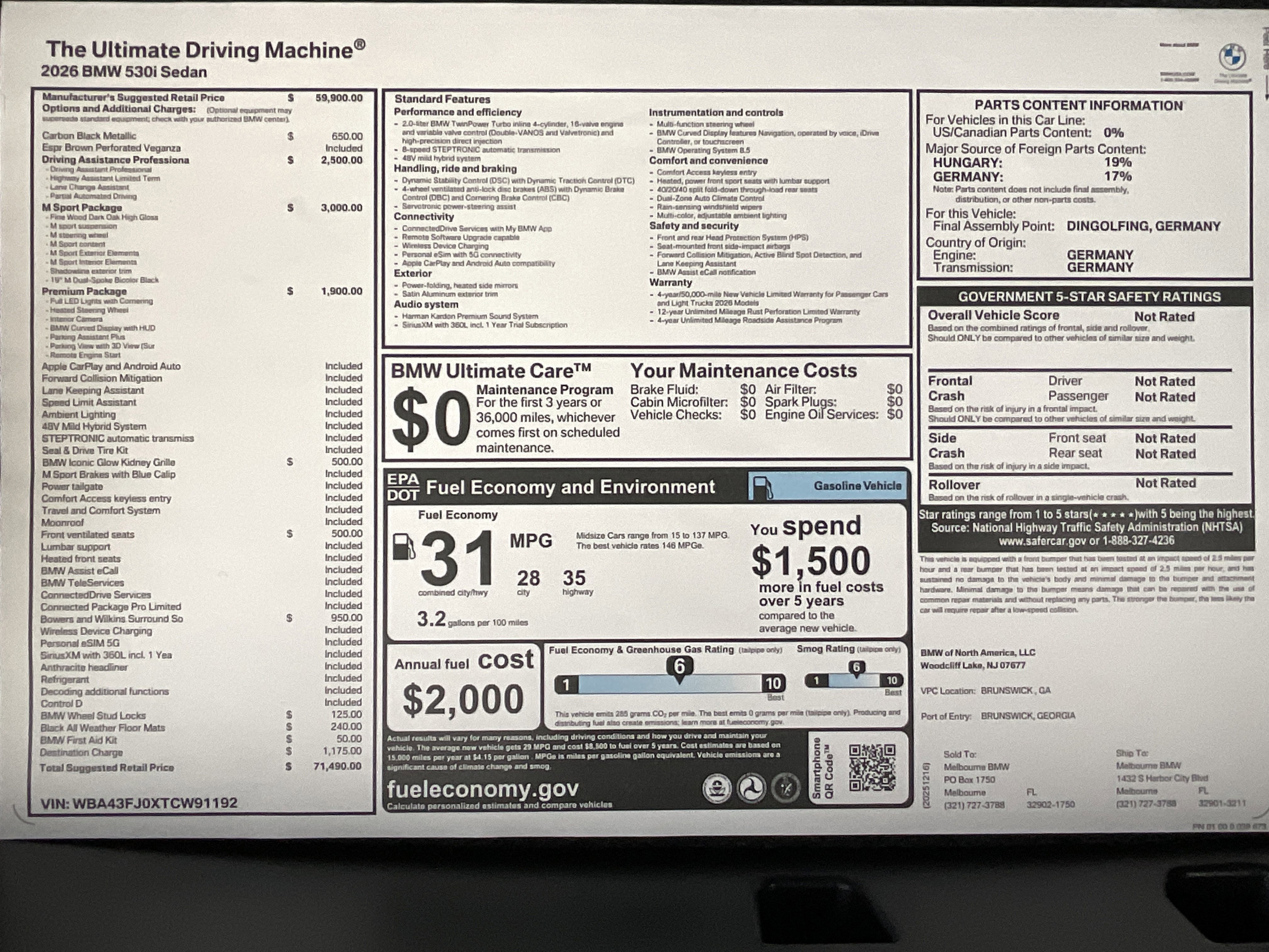 New 2026 BMW 530i w/ M Sport Package image 37