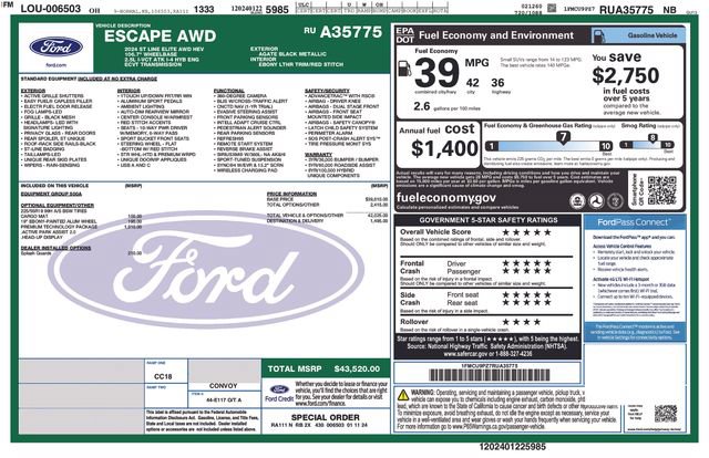 Used 2024 Ford Escape ST-Line Elite w/ Premium Technology Package