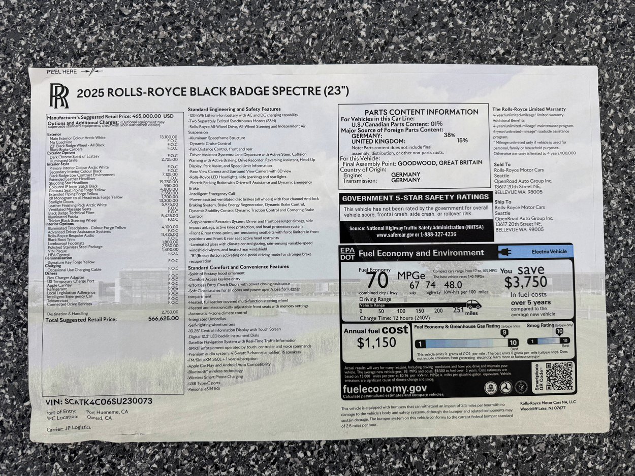 New 2025 Rolls-Royce Spectre Black Badge w/ Leather Finishing Pack AWD/4WD image 50