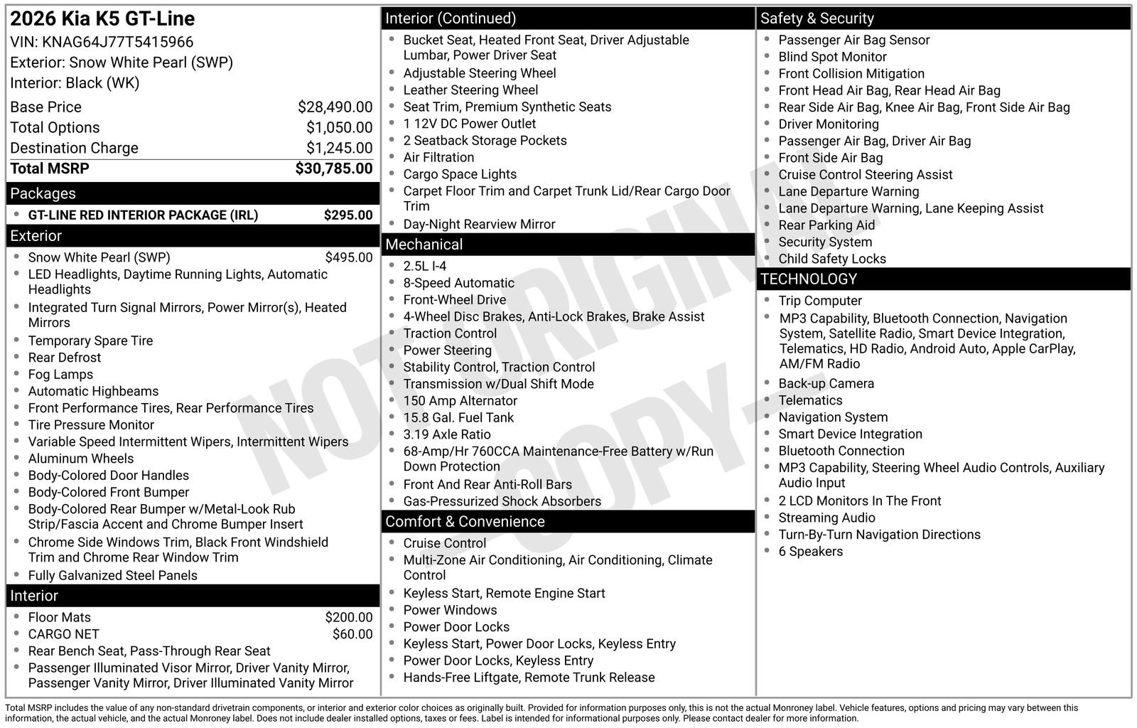 Certified 2026 Kia K5 GT-Line w/ GT-Line Red Interior Package image 27