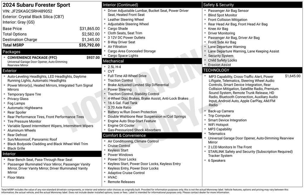 Used 2024 Subaru Forester Sport w/ Convenience Package AWD/4WD image 3