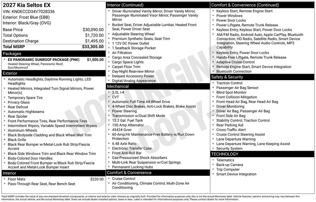 New 2027 Kia Seltos EX w/ EX Panoramic Sunroof Package AWD/4WD image 4
