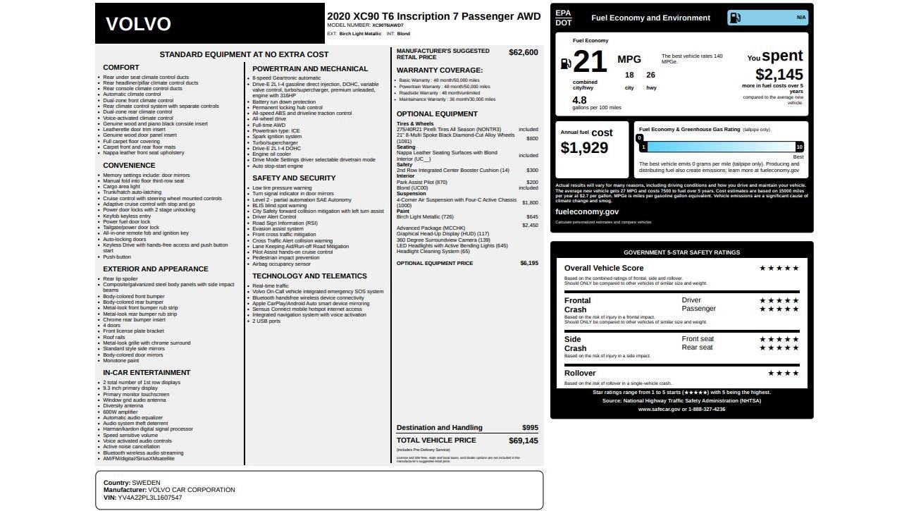 Used 2020 Volvo XC90 T6 Inscription w/ Protection Package Premier image 23