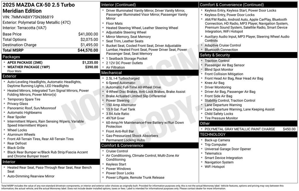 New 2025 MAZDA CX-50 Meridian Edition w/ Apex Package AWD/4WD image 34