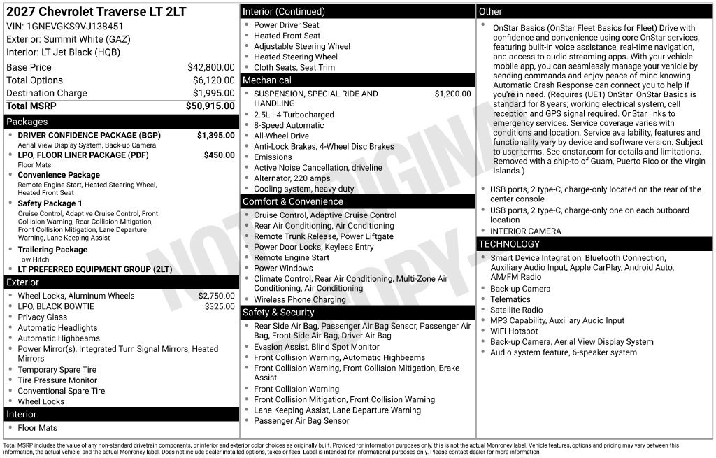 New 2027 Chevrolet Traverse LT w/ Driver Confidence Package AWD/4WD image 6