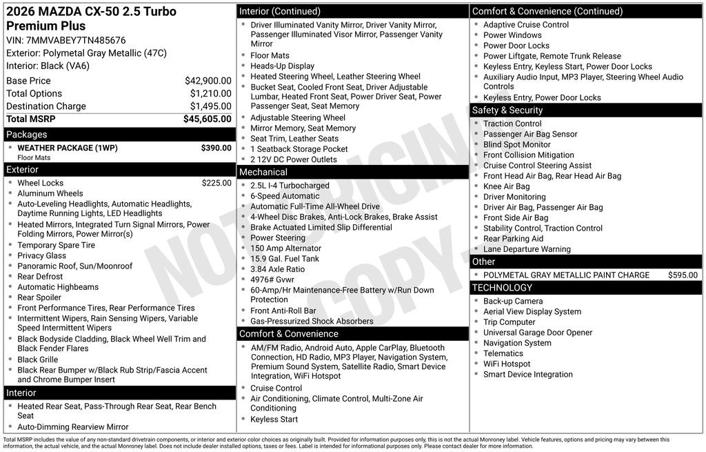 New 2026 MAZDA CX-50 2.5 Turbo w/ Weather Package AWD/4WD image 7