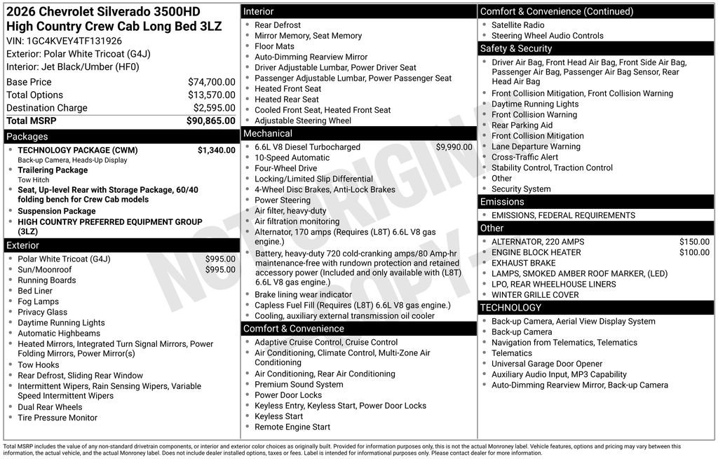 New 2026 Chevrolet Silverado 3500 High Country w/ Technology Package image 3