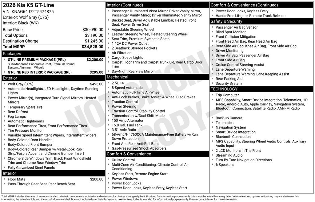 New 2026 Kia K5 GT-Line w/ GT-Line Premium Package AWD/4WD image 6
