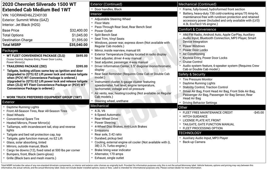 Used 2020 Chevrolet Silverado 1500 W/T w/ WT Fleet Convenience Package image 12