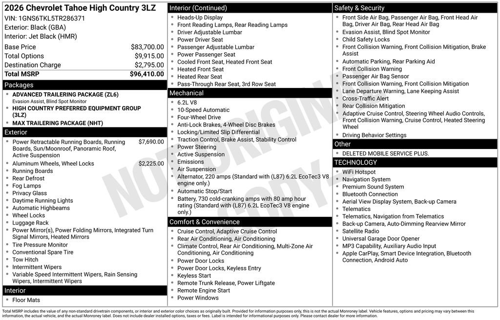 New 2026 Chevrolet Tahoe High Country AWD/4WD image 47