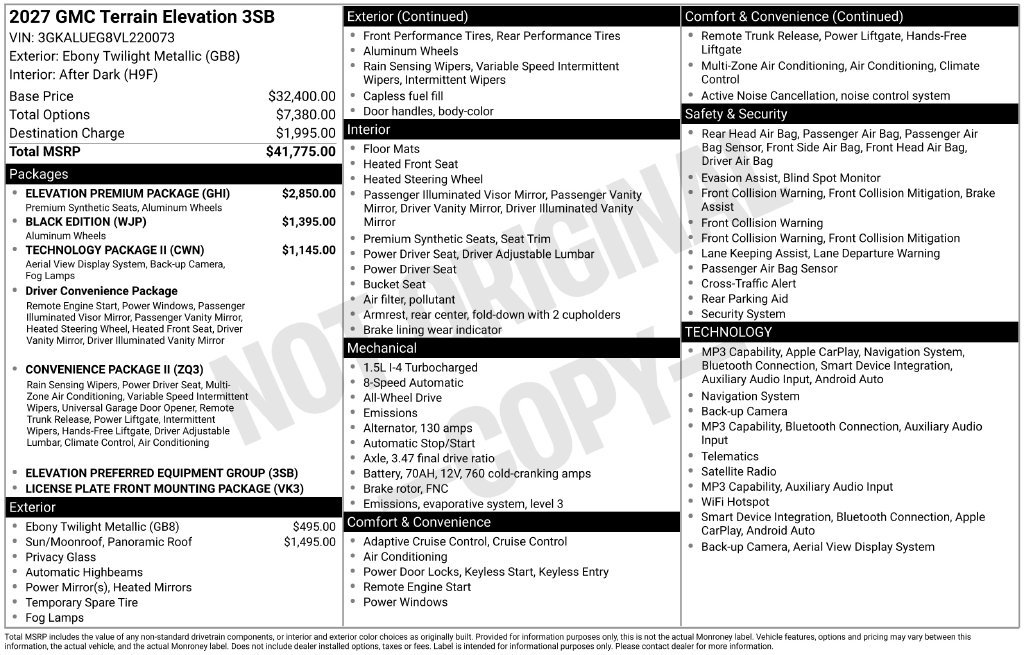 New 2027 GMC Terrain Elevation w/ Elevation Premium Package AWD/4WD image 2