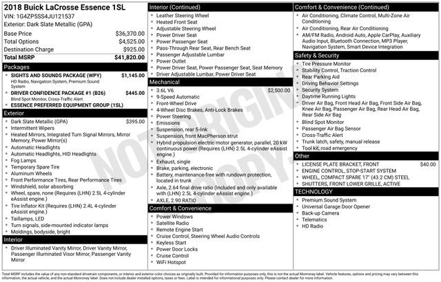 Used 2018 Buick LaCrosse Essence w/ Sights and Sounds Package image 4