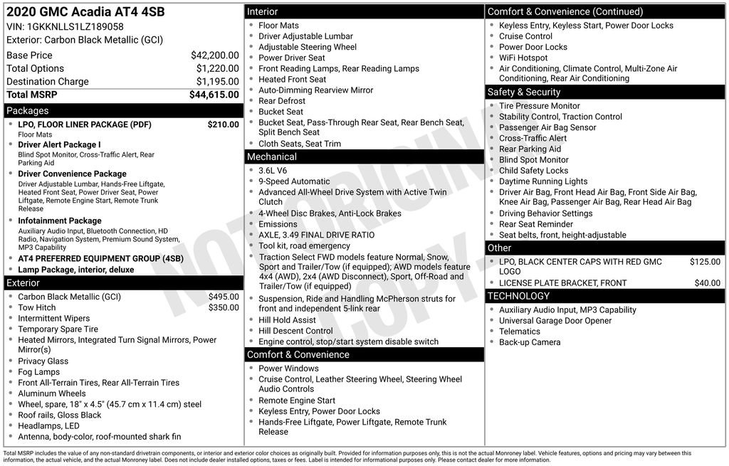 Used 2020 GMC Acadia AT4 w/ LPO, Floor Liner Package image 2