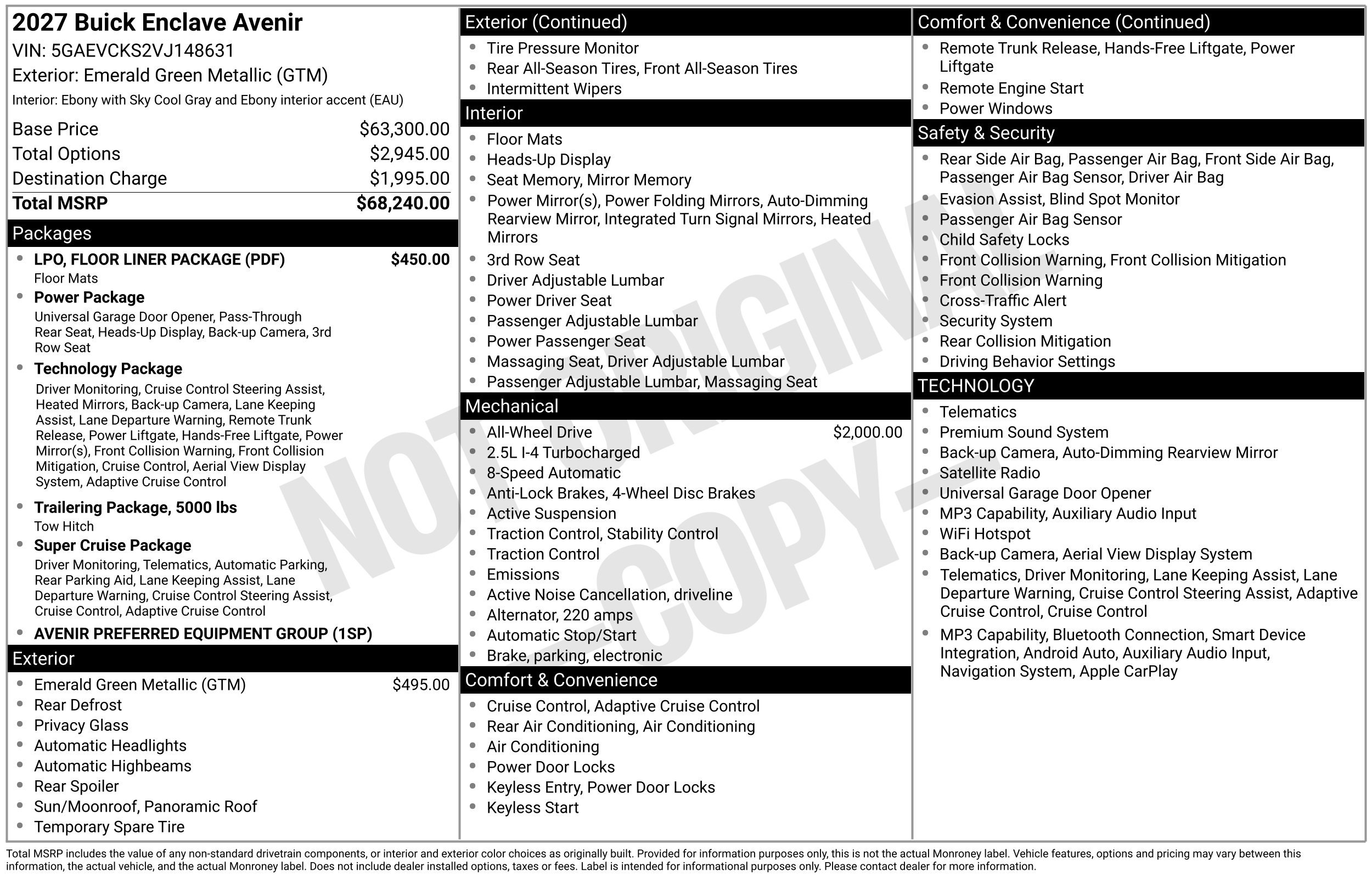 New 2027 Buick Enclave Avenir w/ LPO, Floor Liner Package AWD/4WD image 51