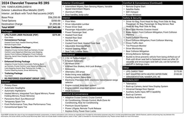Certified 2024 Chevrolet Traverse RS w/ LPO, Floor Liner Package image 32