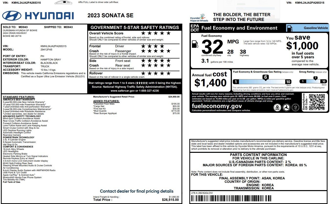 Used 2023 Hyundai Sonata SE image 2