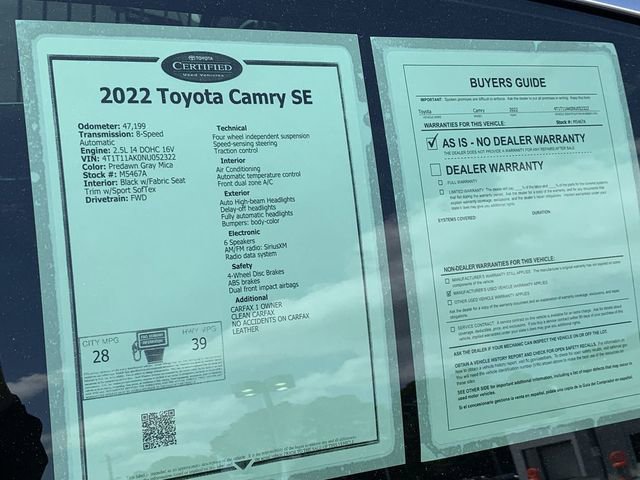 Used 2022 Toyota Camry SE w/ Convenience Package FWD image 35
