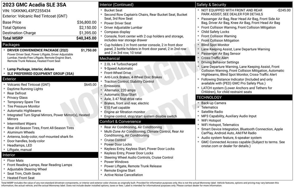 Used 2023 GMC Acadia SLE w/ Driver Convenience Package FWD image 48