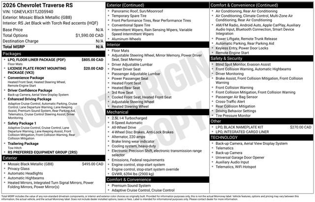 Used 2026 Chevrolet Traverse RS w/ LPO, Floor Liner Package AWD/4WD image 20