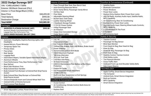 Used 2022 Dodge Durango SXT w/ Anodized Platinum Package AWD/4WD image 27
