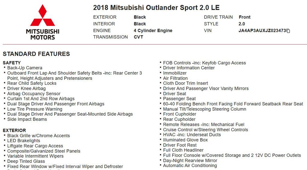 Used 2018 Mitsubishi Outlander Sport LE FWD image 16