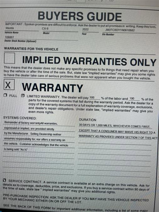 Used 2022 MAZDA CX-9 Carbon Edition image 10