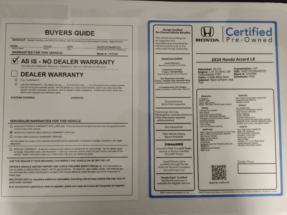 Certified 2024 Honda Accord LX image 33