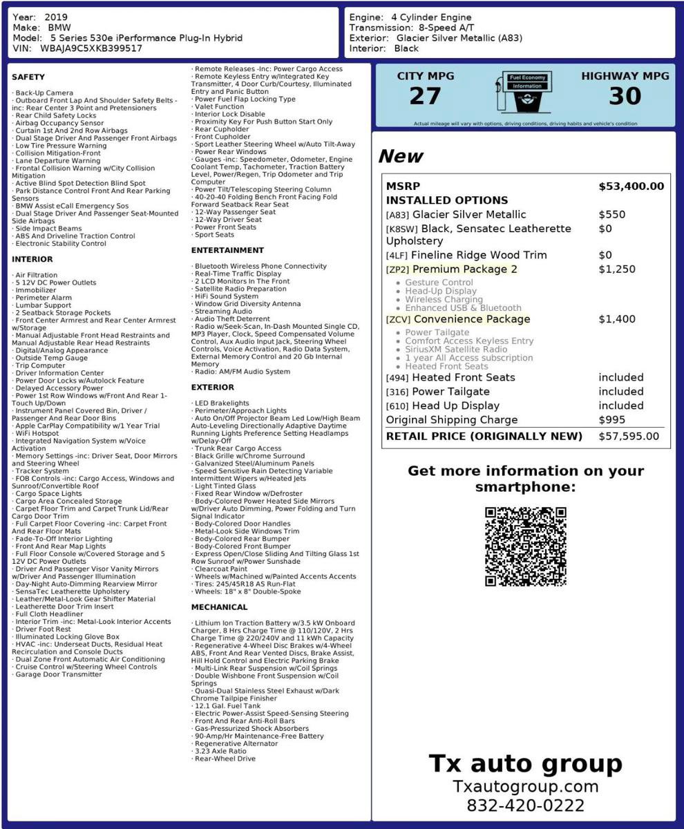 Used 2019 BMW 530e iPerformance w/ Convenience Package image 3