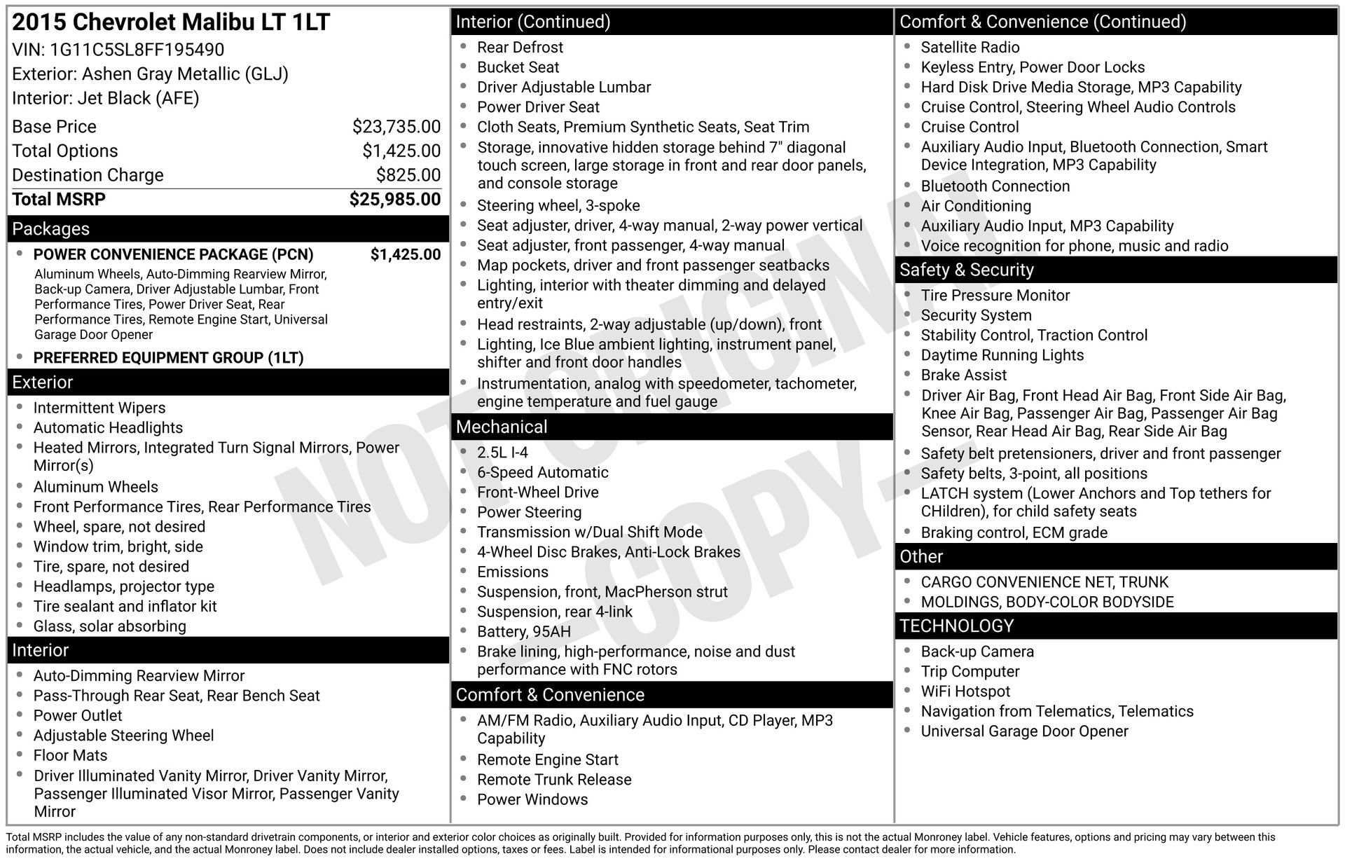 Used 2015 Chevrolet Malibu LT w/ Power Convenience Package FWD image 4