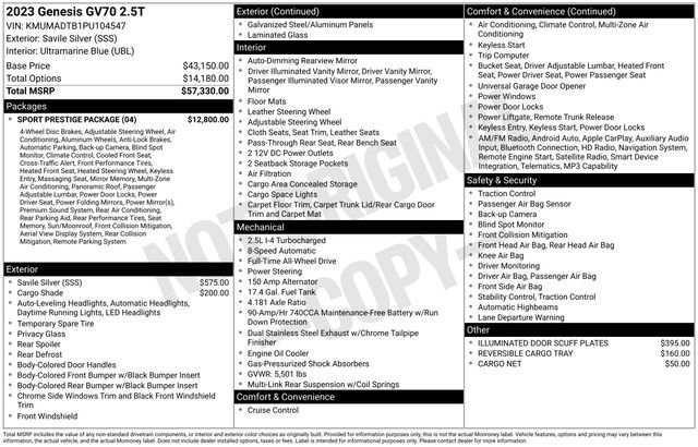 Used 2023 Genesis GV70 2.5T w/ Sport Prestige Package image 55