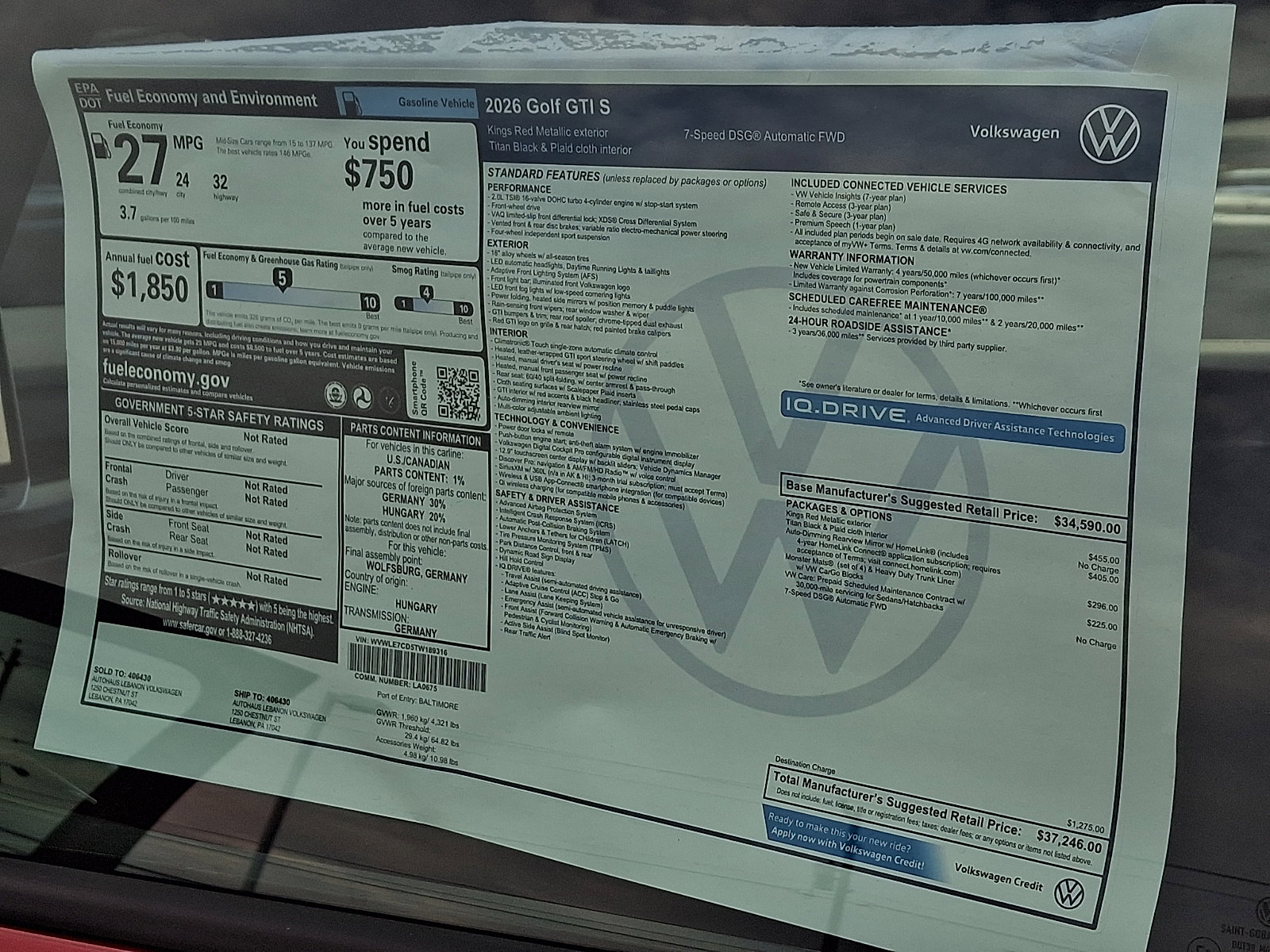New 2026 Volkswagen GTI S FWD image 12