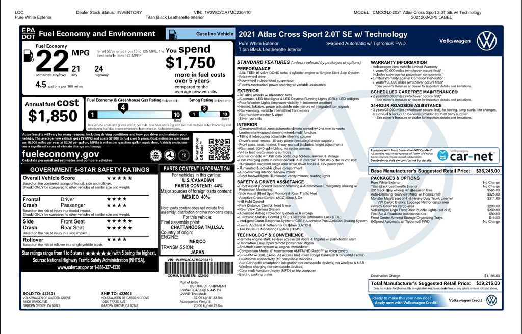 Used 2021 Volkswagen Atlas Cross Sport SE w/ 20" Black Wheels Package FWD image 4