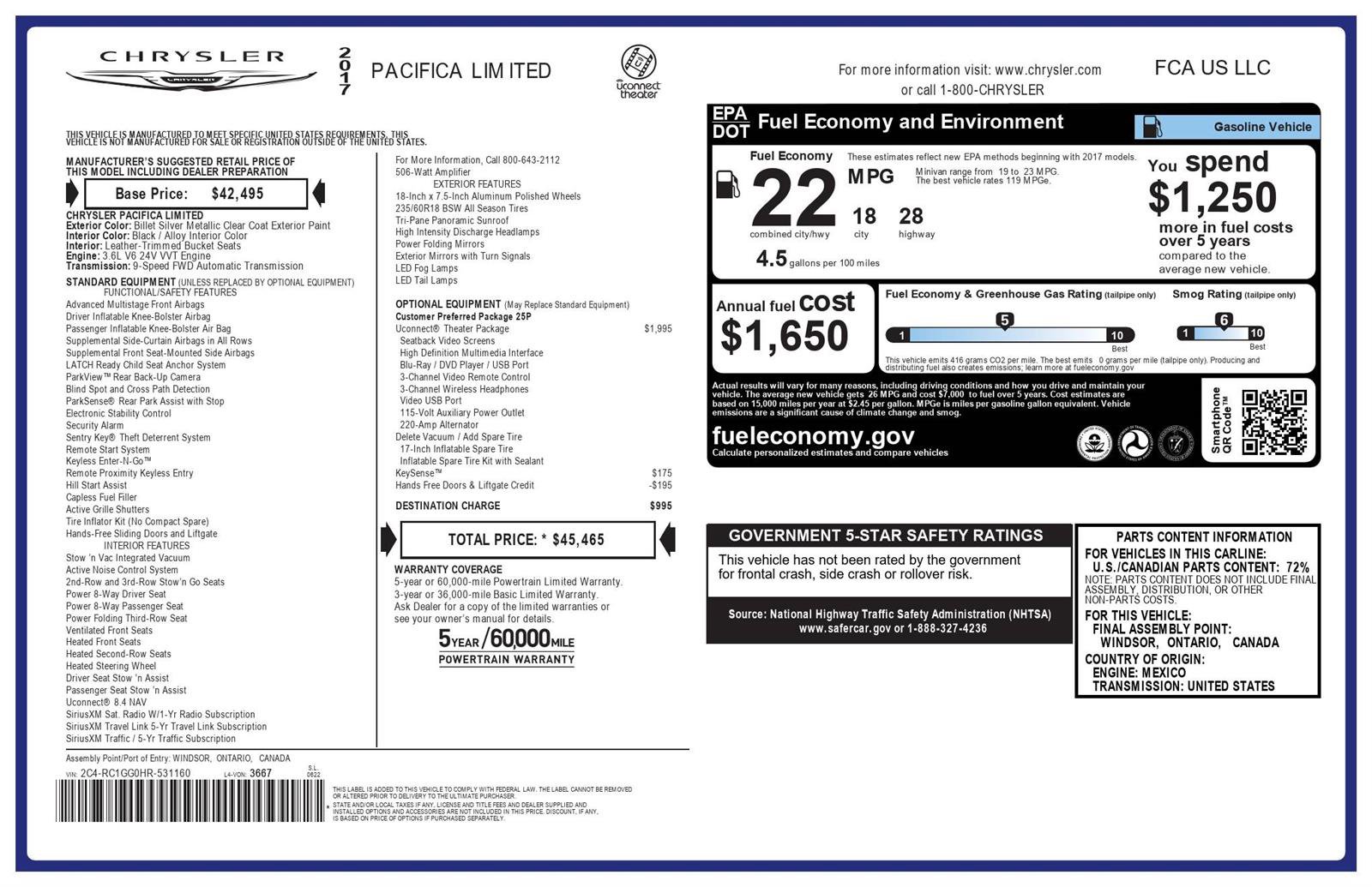 Used 2017 Chrysler Pacifica Limited w/ UConnect Theater Package image 45