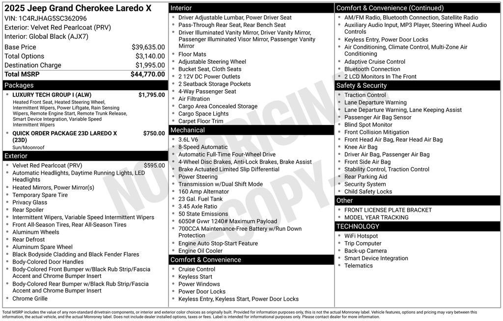 New 2025 Jeep Grand Cherokee Laredo X w/ Luxury Tech Group I AWD/4WD image 4