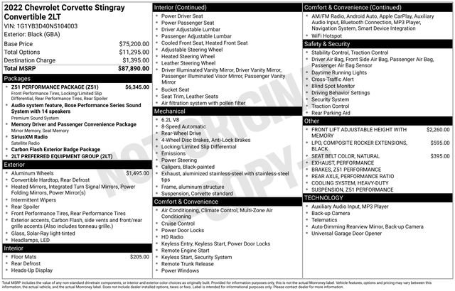 Used 2022 Chevrolet Corvette Stingray Preferred Conv w/ Z51 Performance Package image 7