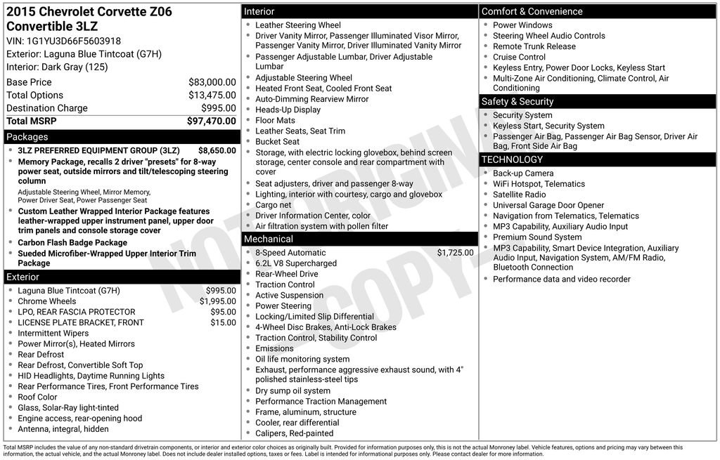 Used 2015 Chevrolet Corvette Z06 w/ 3LZ Preferred Equipment Group RWD image 15