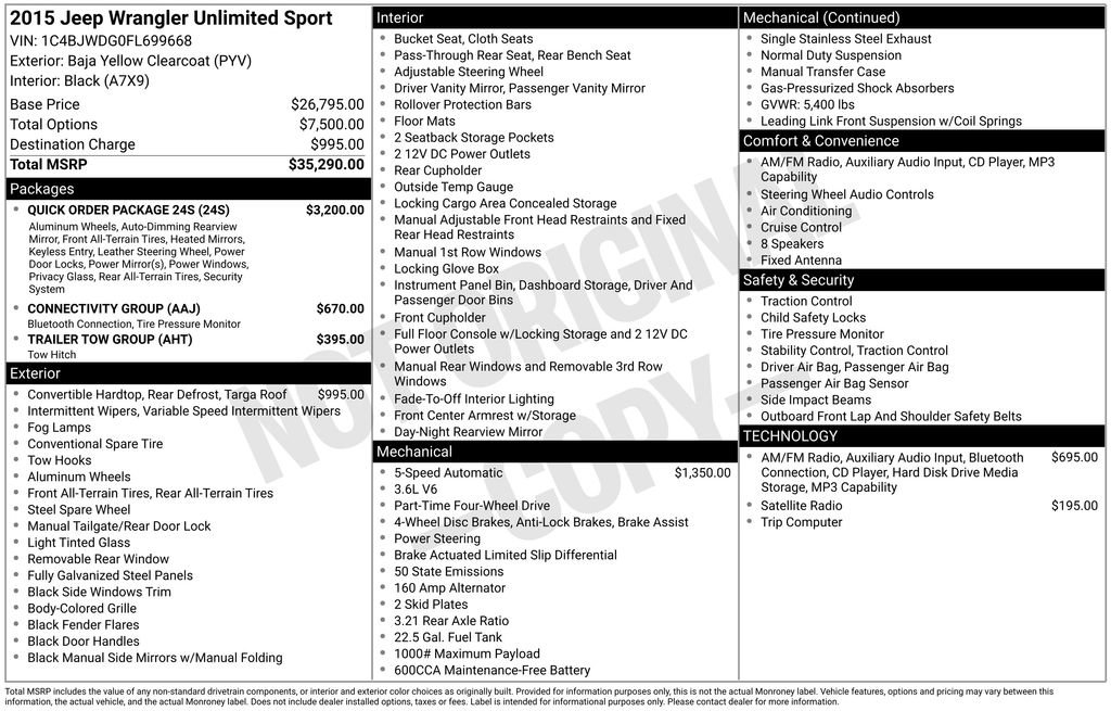 Used 2015 Jeep Wrangler Unlimited Sport w/ Quick Order Package 24S AWD/4WD image 26