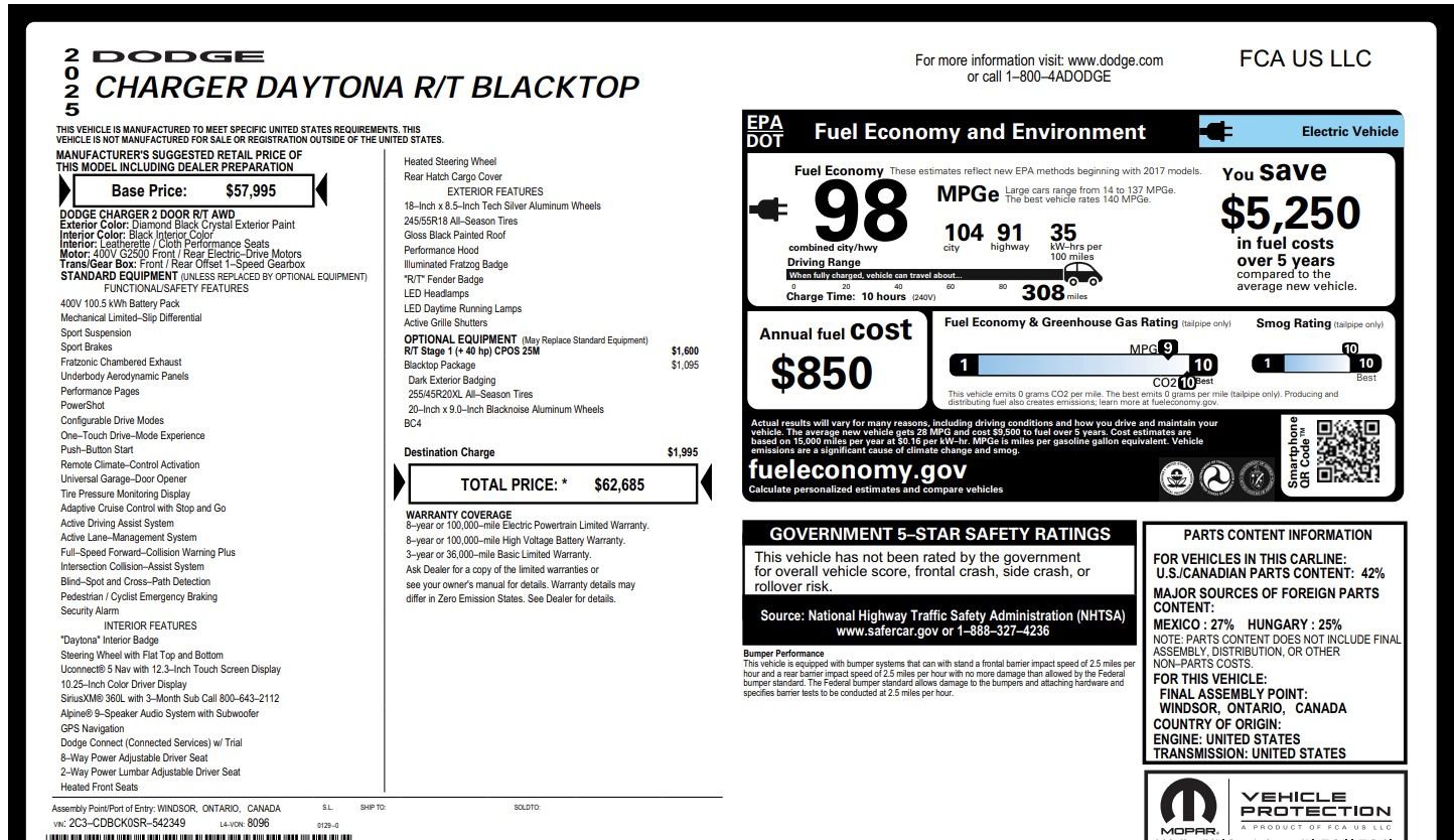Used 2025 Dodge Charger R/T w/ Quick Order Package 25M R/T image 15