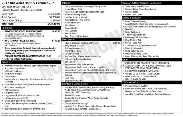 Used 2017 Chevrolet Bolt Premier w/ Driver Confidence II Package FWD image 39