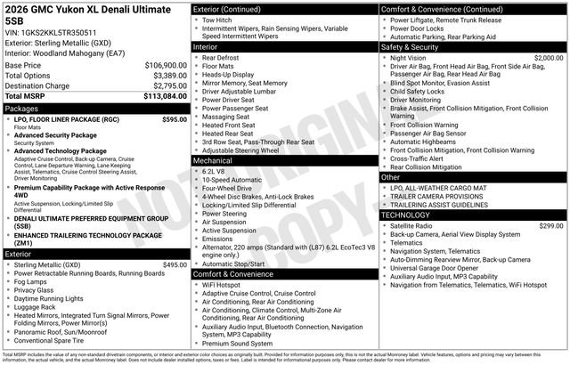New 2026 GMC Yukon XL Denali Ultimate w/ LPO, Floor Liner Package AWD/4WD image 3