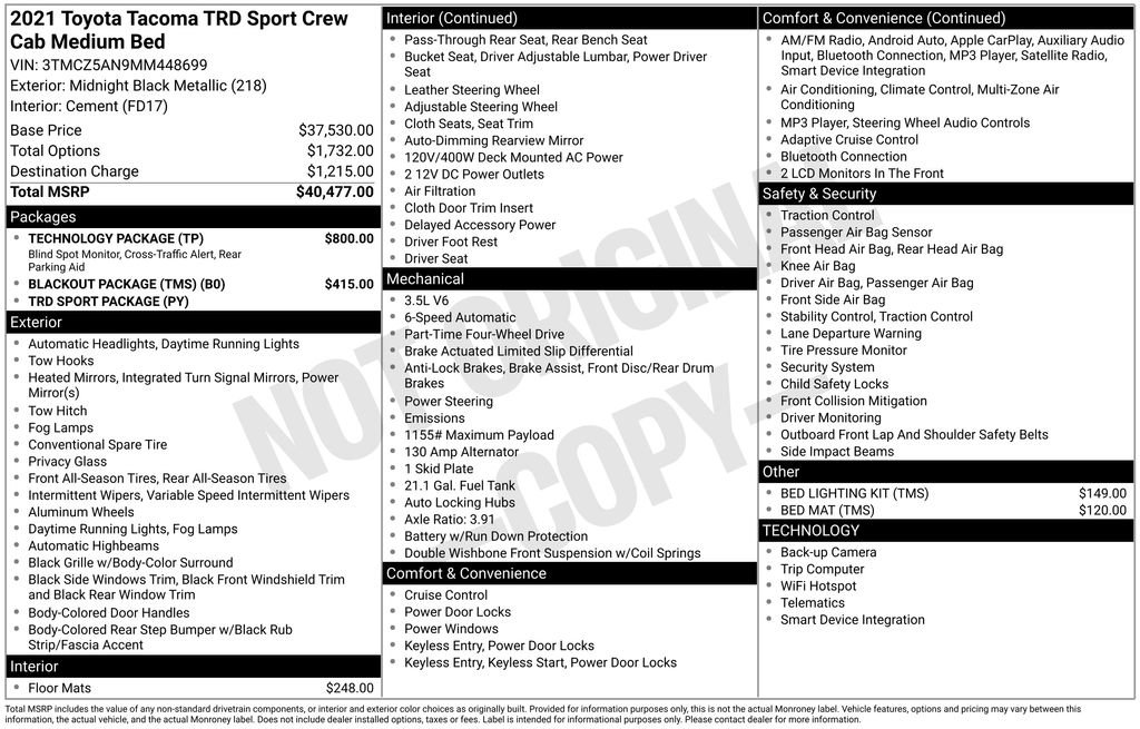 Certified 2021 Toyota Tacoma TRD Sport w/ Technology Package image 33