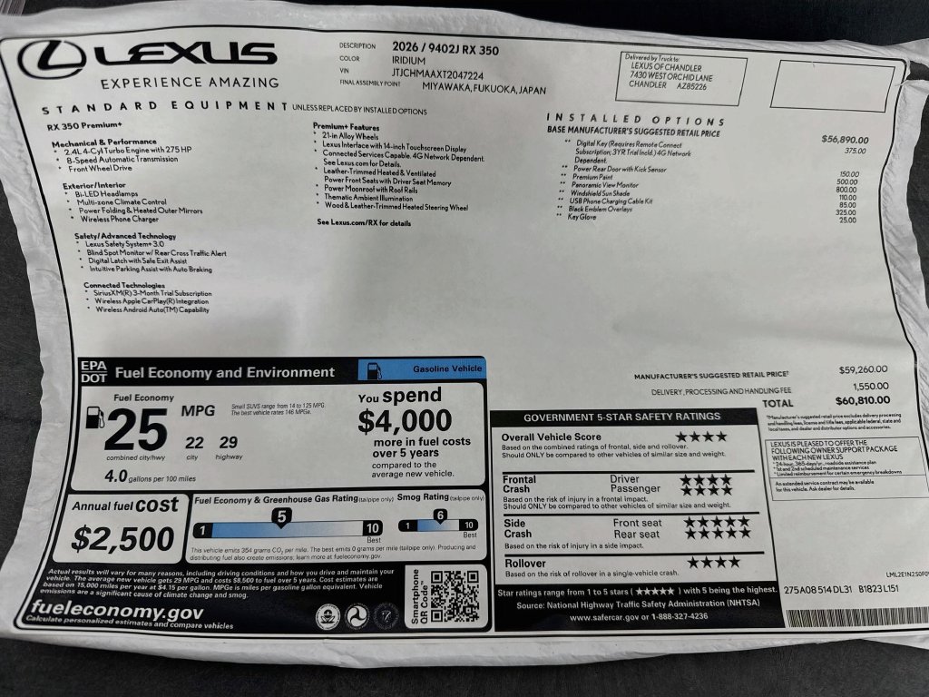 New 2026 Lexus RX 350 Premium Plus w/ Accessory Package (K3) FWD image 9