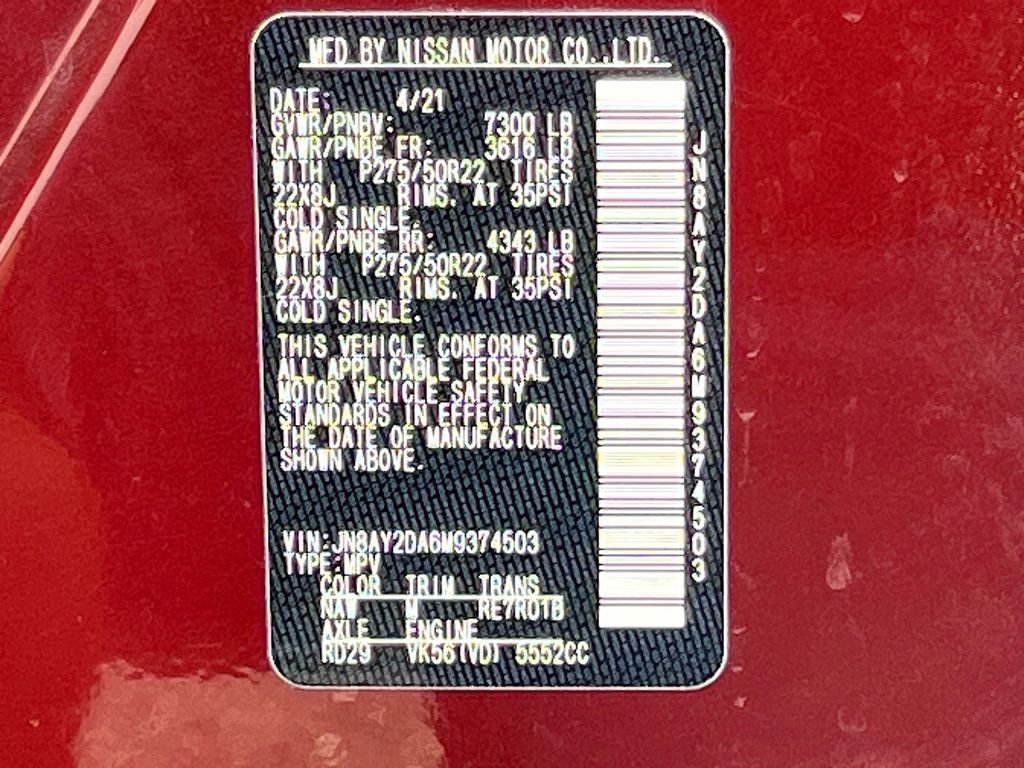 Used 2021 Nissan Armada Platinum w/ Captain's Chairs Package image 35