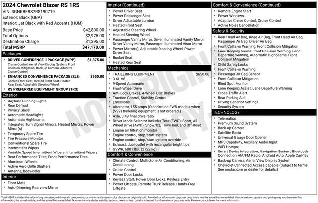 Certified 2024 Chevrolet Blazer RS w/ Driver Confidence II Package FWD image 5